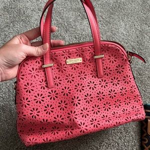 Kate Spade coral purse with long straps attachment